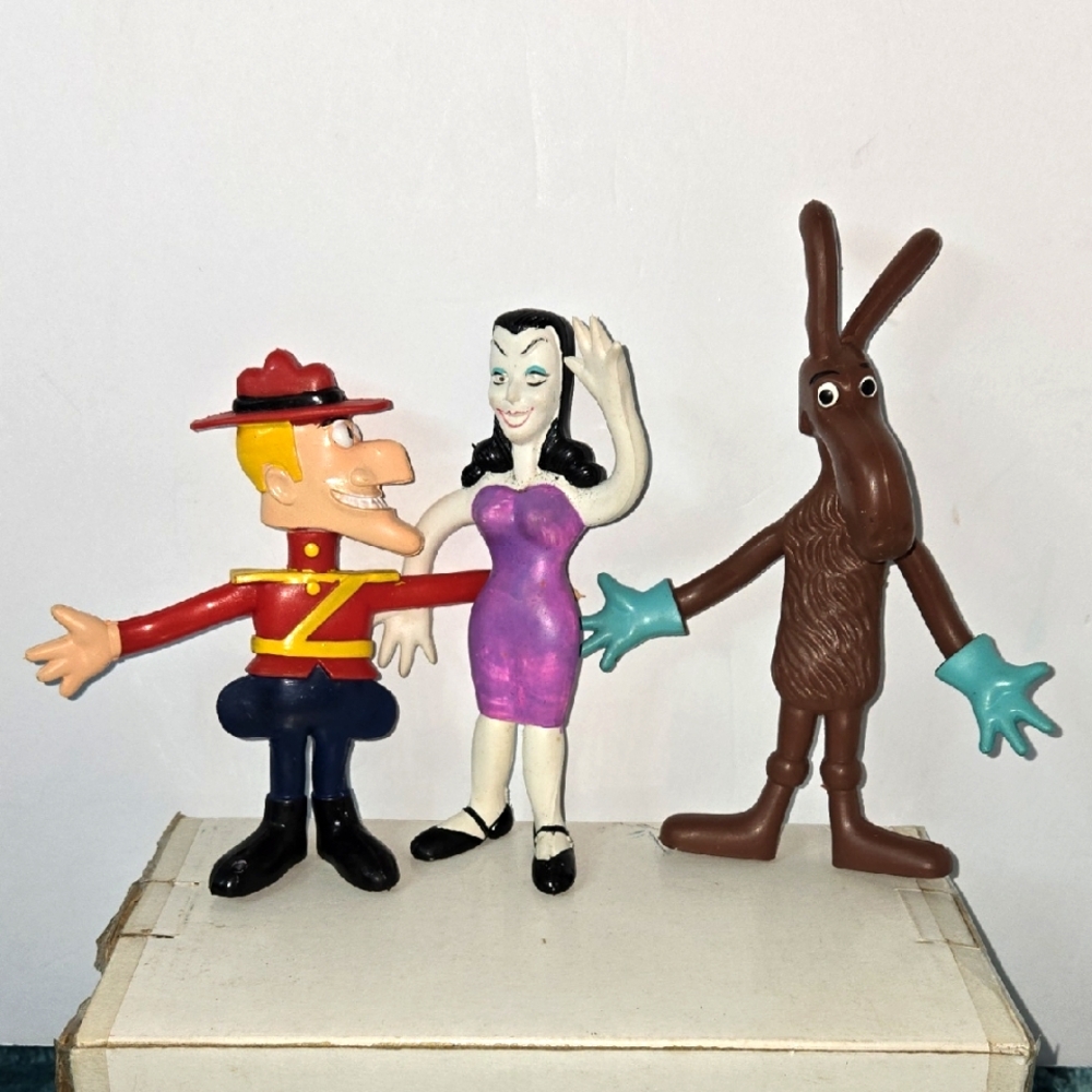Vintage Toys-Dudley, Natasha, Bullwinkle, Bendable Rubber Characters By Wham-O